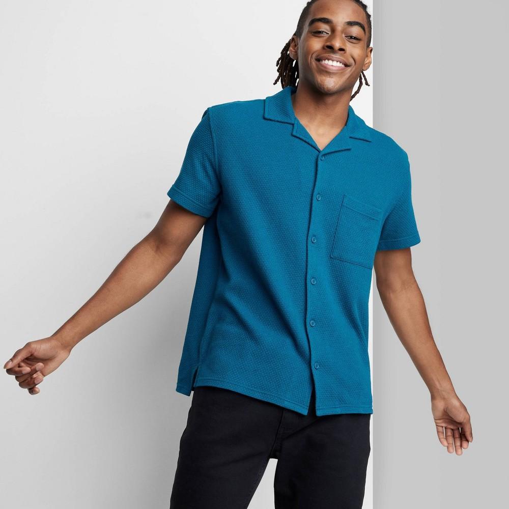 Mens Short Sleeve Button-Down Shirt - Original Use Blue XXL Product Image