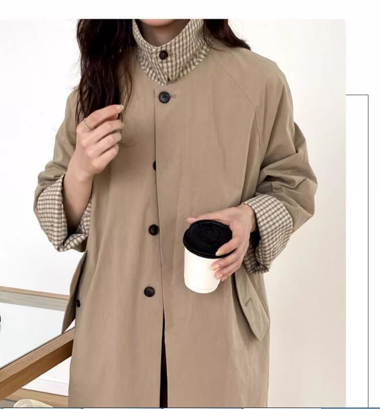 Collared Plain Button-Up Trench Coat Product Image