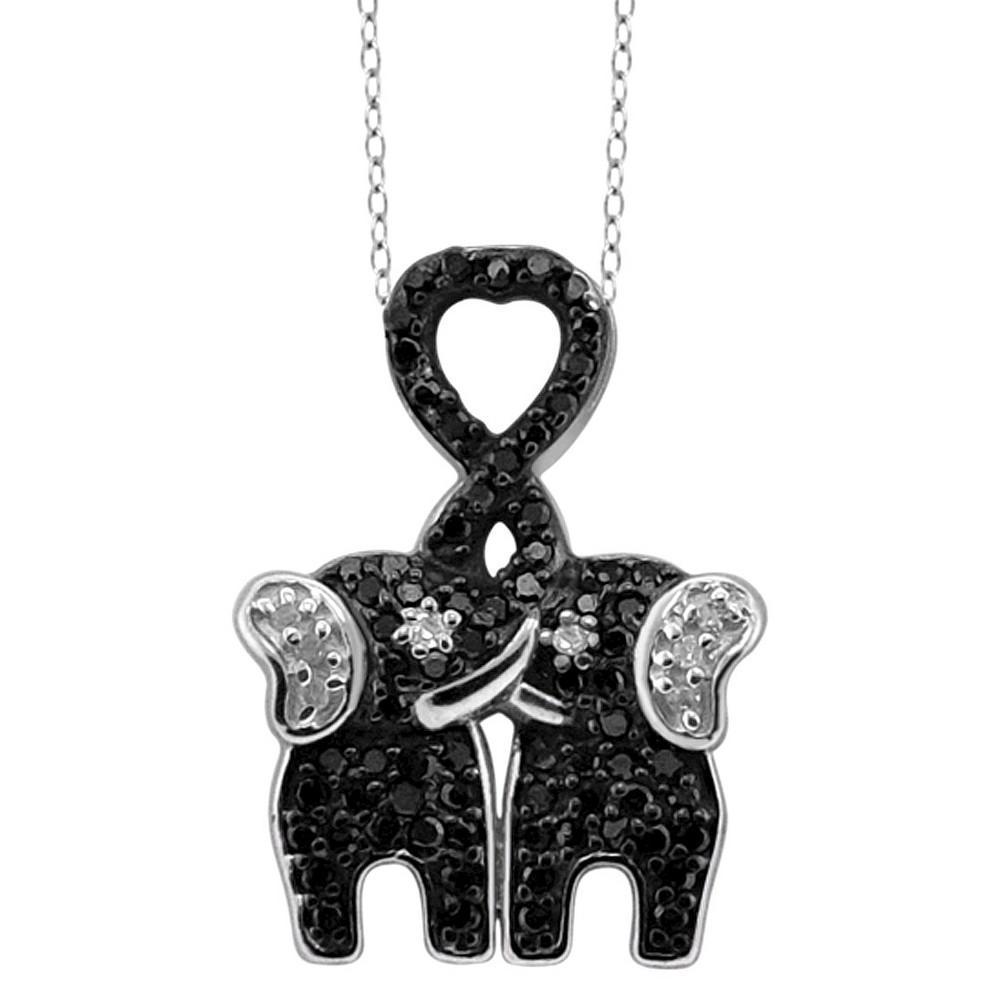 Womens Sterling Silver Accent Round-Cut Black and White Diamond Pave Set Elephant Pendant 18) Product Image