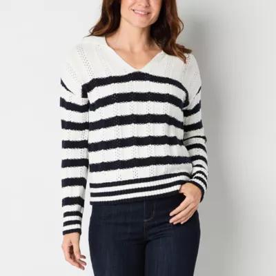 St. John's Bay Womens V Neck Long Sleeve Pullover Sweater Product Image