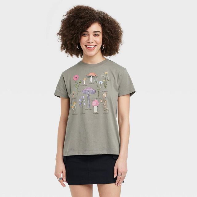 Womens Floral Short Sleeve Graphic T-Shirt - Olive Green Product Image