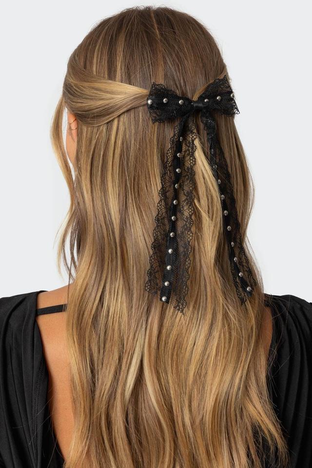 Studded Lace Bow Hair Clip Product Image