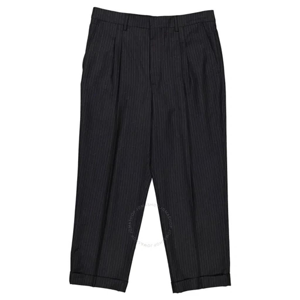 Ami Paris Men's Gris Chine / Ivoire Pinstriped Tailored Cropped Trousers In Black Product Image