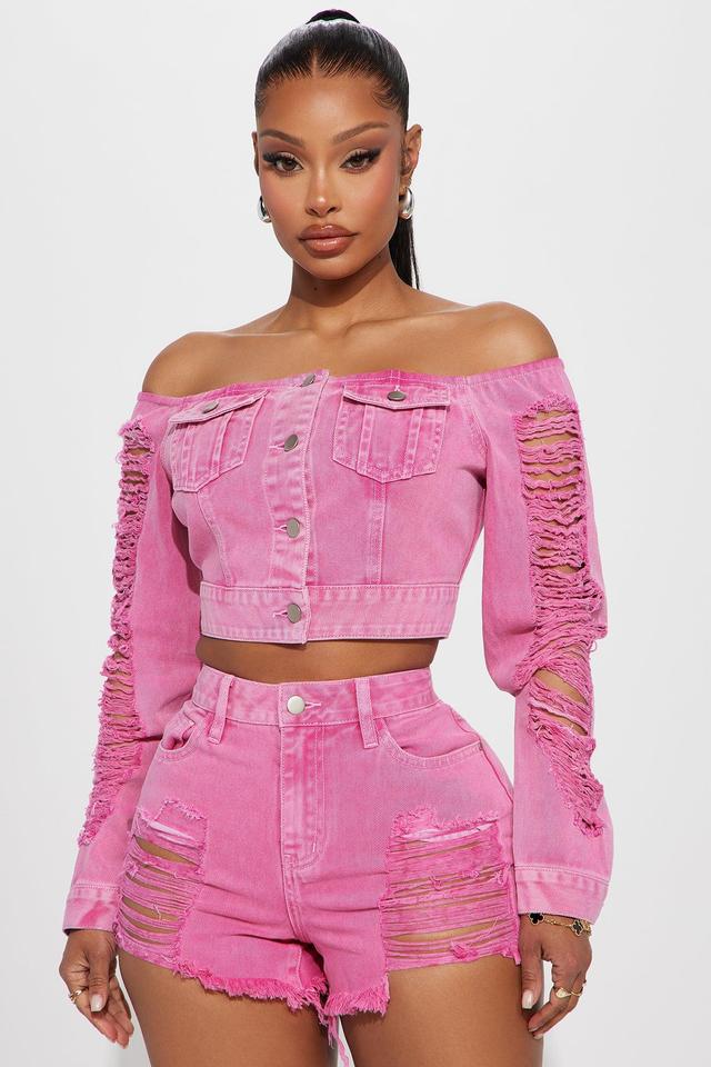 Lovestruck Off The Shoulder Denim Top - Pink Product Image