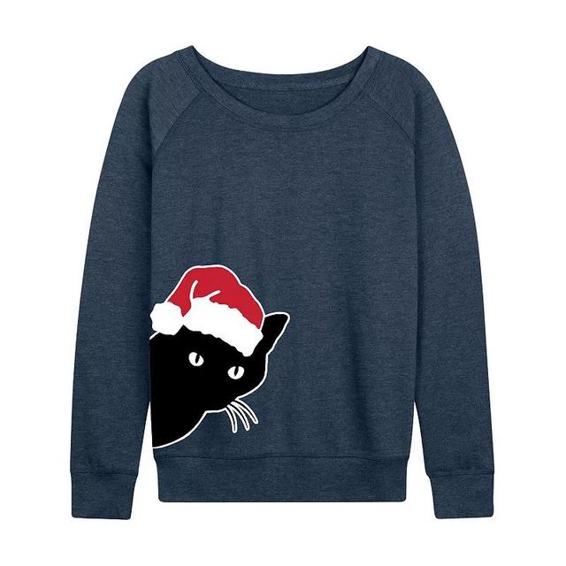 Womens Peeking Cat Slouchy Graphic Sweatshirt, Girls Grey Indigo Product Image