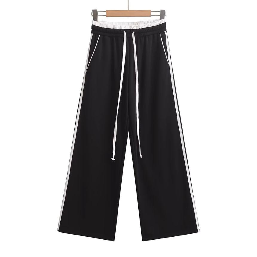 Drawstring Waist Two Tone Wide Leg Sweatpants Product Image