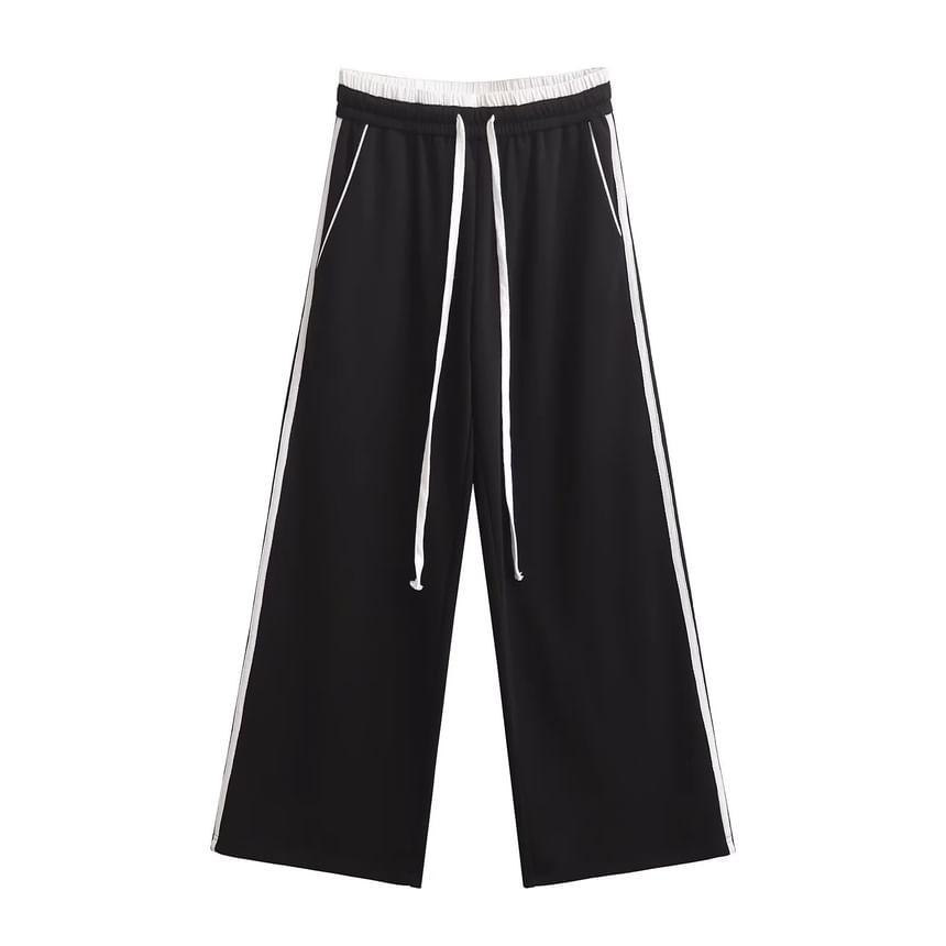 Drawstring Waist Two Tone Wide Leg Sweatpants Product Image