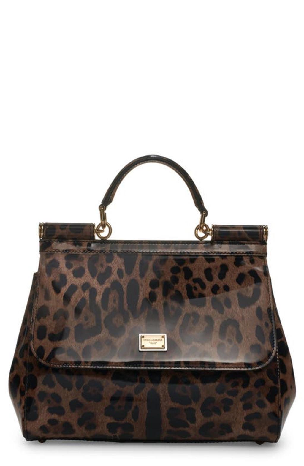 Top Handle Leopard Print Leather Bag Product Image