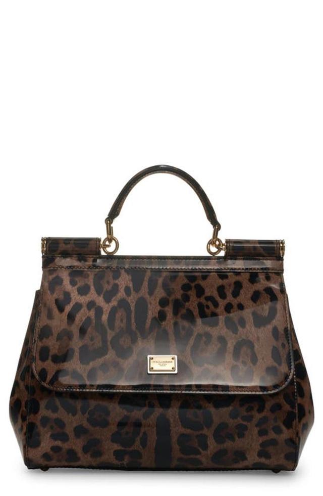 Top Handle Leopard Print Leather Bag Product Image