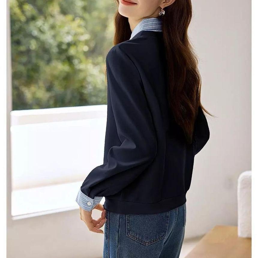 Mock Two-Piece Striped Panel Sweatshirt Product Image