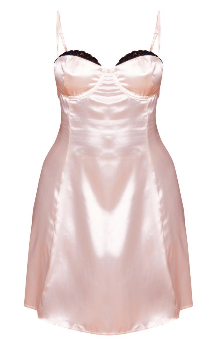 Plus Cream Satin Contrast Lace Cup Detail Shift Dress Product Image