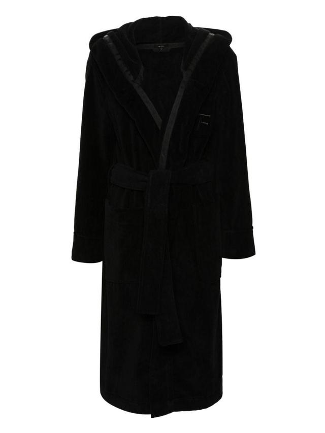 TOM FORD Hooded Cotton Bath Robe In Black Product Image