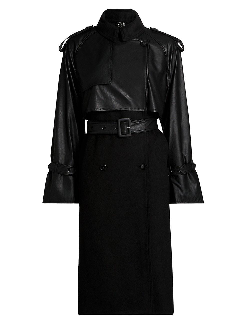 Womens Thalia Faux Leather & Wool Trench Product Image