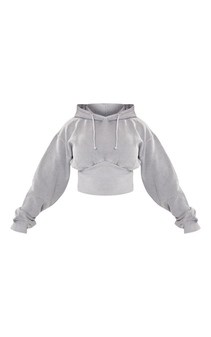 Shape Light Grey Sweat Cropped Shirred Waist Hoodie Product Image