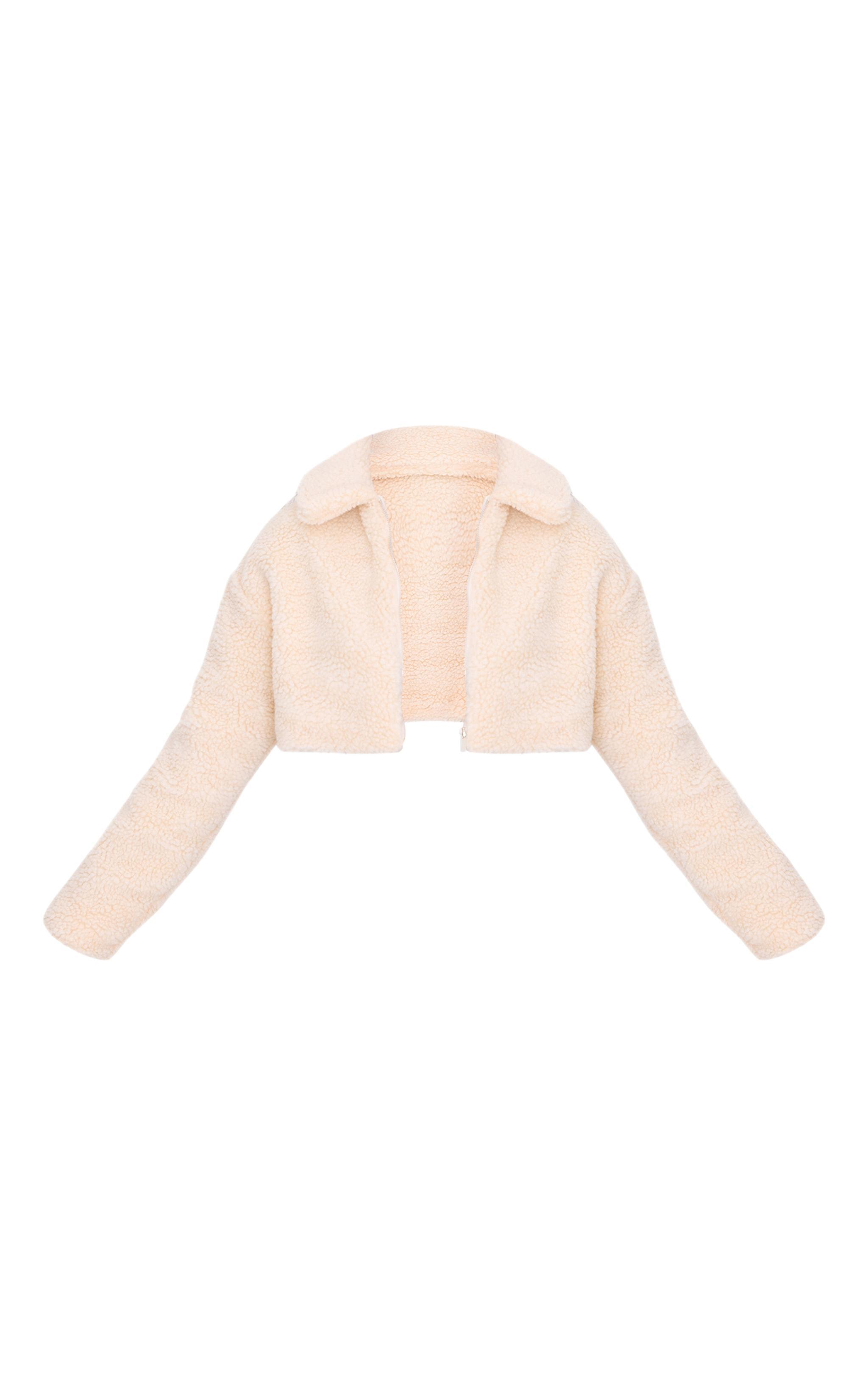 Cream Cropped Borg Zip Up Jacket Product Image