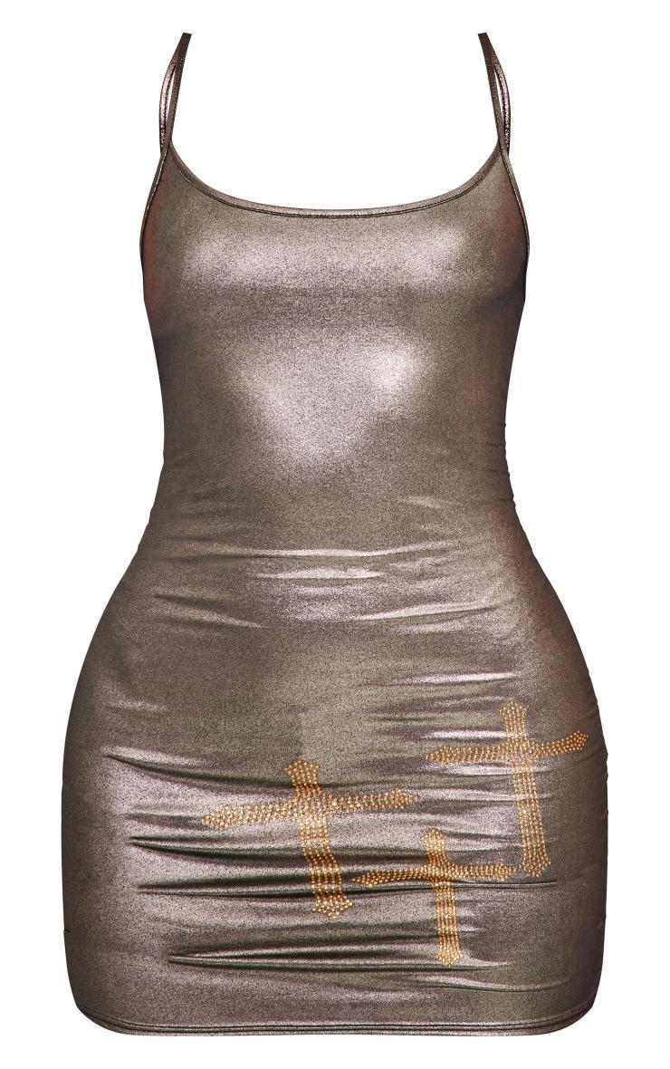 Gold Metallic Diamante Gothic Cross Mini Dress Product Image