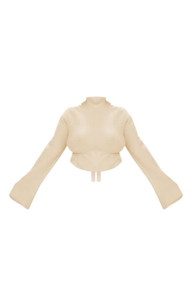 Plus Cream Rib Knit Open Back Cropped Sweater Product Image