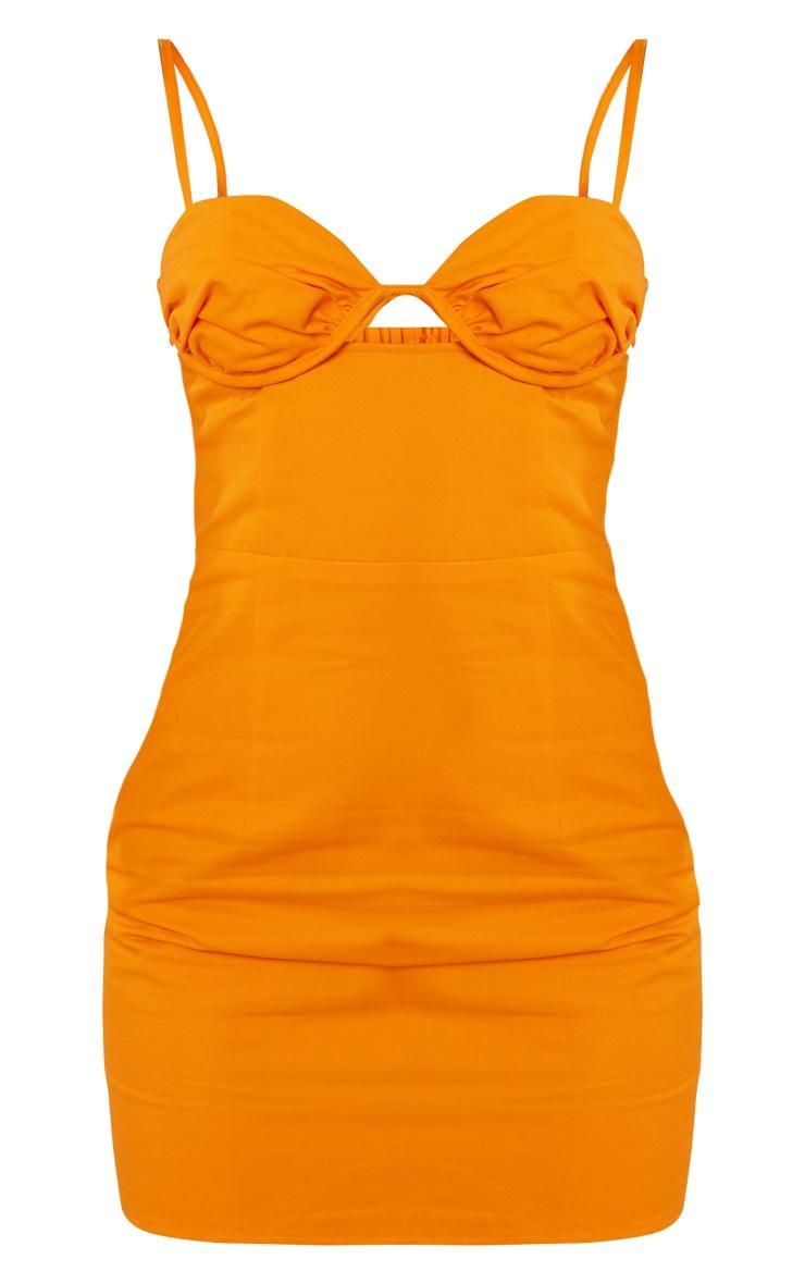 Orange Twill Ruched Cup Cut Out Bodycon Dress Product Image