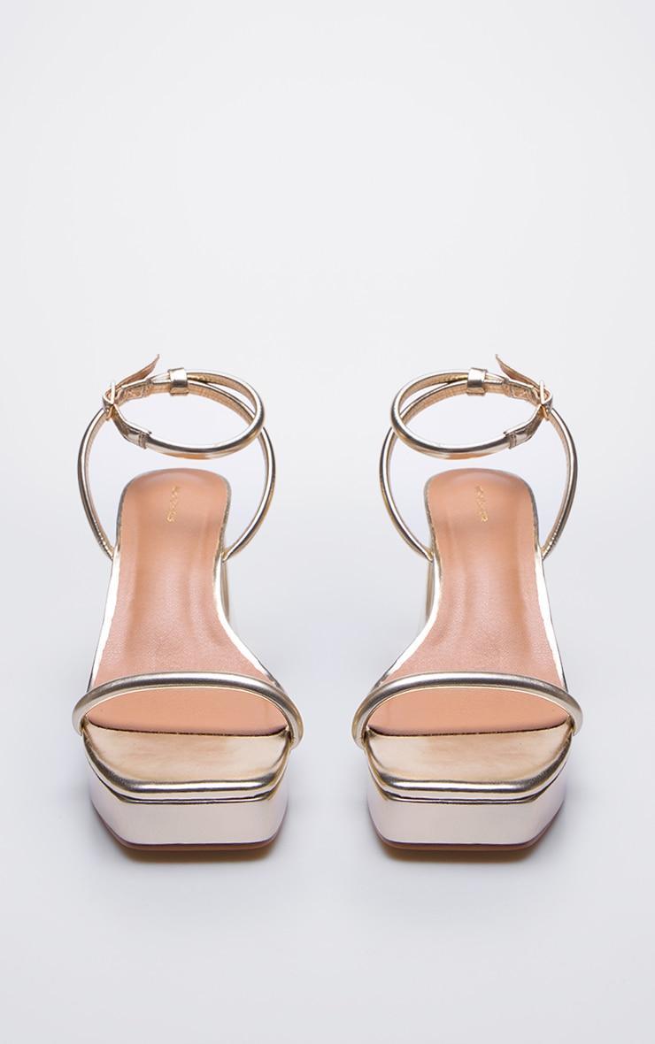 Gold PU Square Toe Tube Barely There Strap Platform Heels Product Image