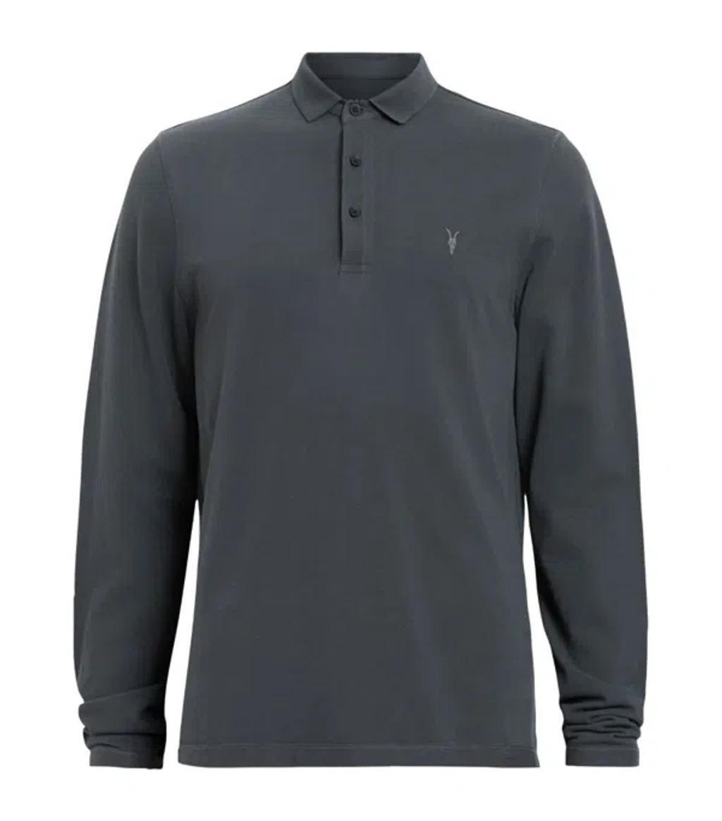 Mens  Reform Logo-embroidered Long-sleeve Cotton Polo In Jackson Blue Product Image