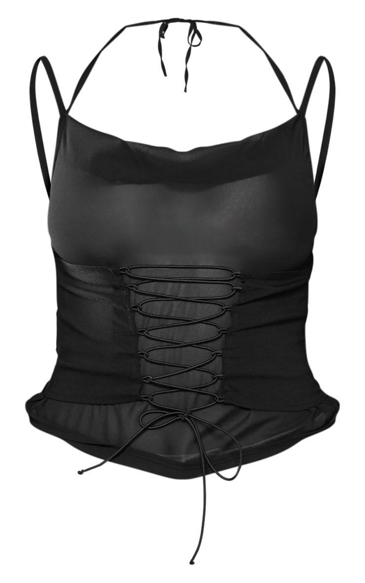 Black Chiffon Cowl Lace Up Top Product Image