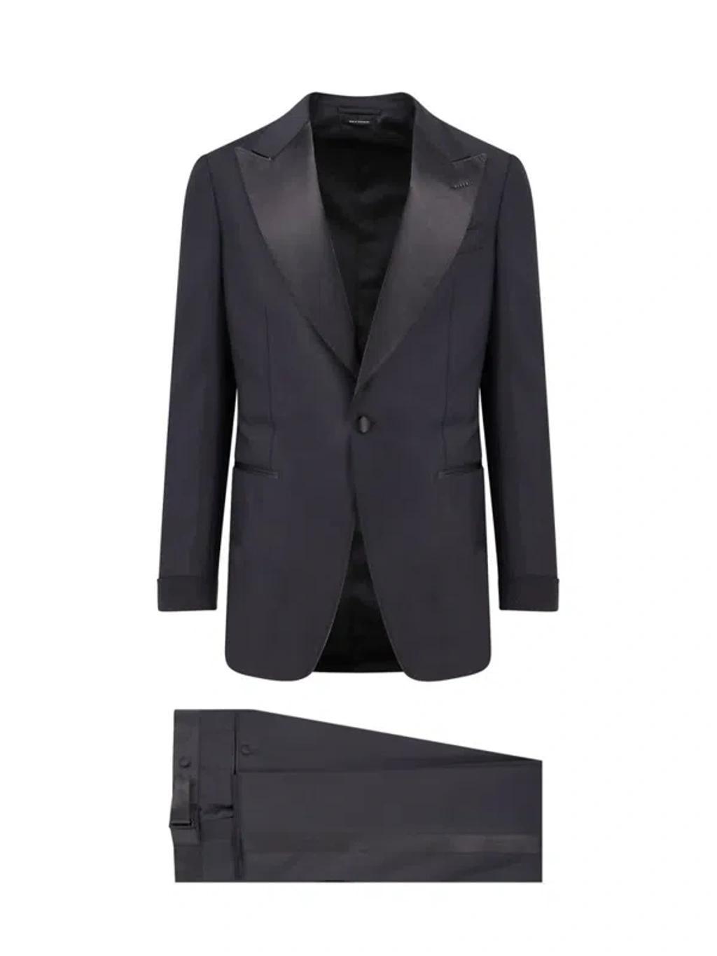 Satin Trim Tuxedo Suit In Black Product Image