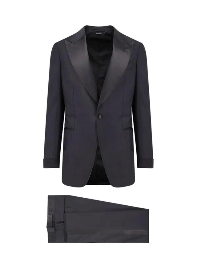 Satin Trim Tuxedo Suit In Black Product Image