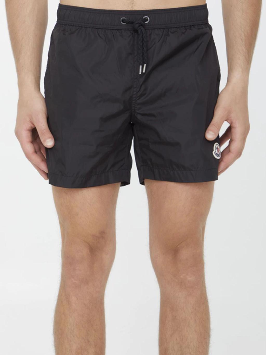 MONCLER Printed Nylon Swim Shorts In Black Product Image