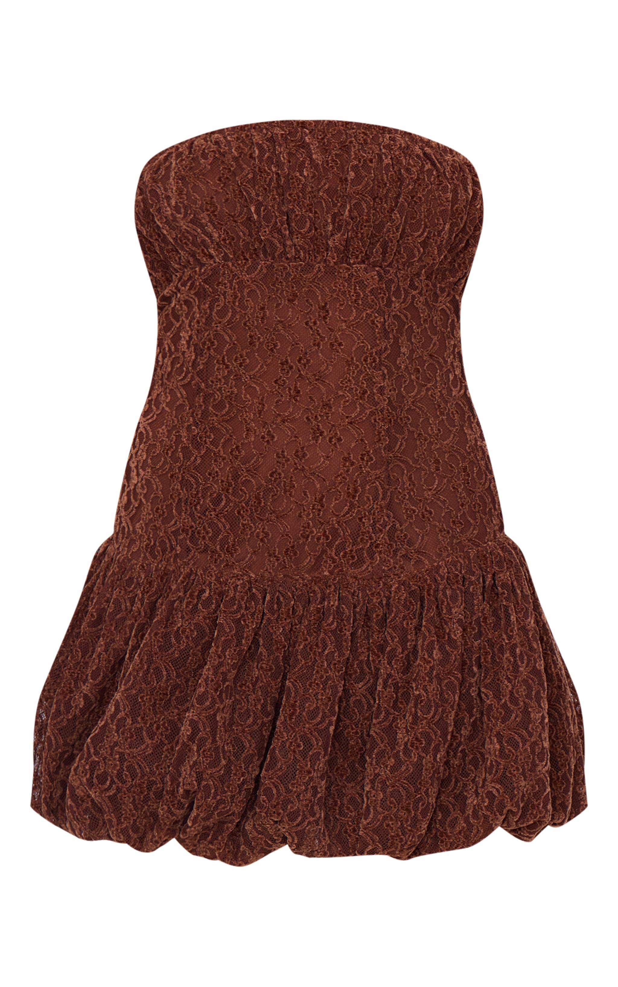 Chocolate Lace Bandeau Ruched Mini Dress Product Image