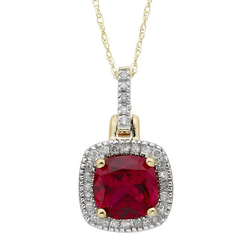 10k Gold Lab-Created Ruby & 1/8 Carat T.W. Diamond Halo Pendant Necklace, Womens Red Product Image