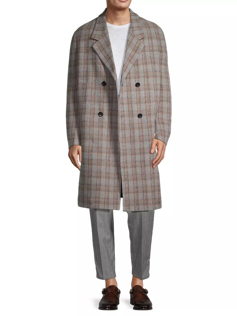 Maine Check Wool-Blend Double-Breasted Coat Product Image