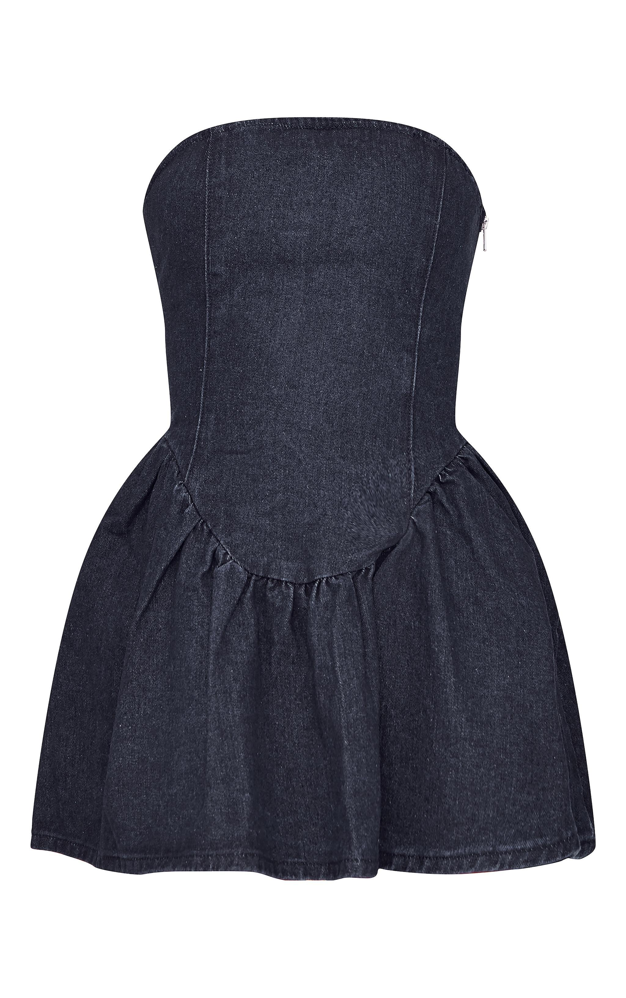 Indigo Lace Up Back Denim Puffball Dress Product Image