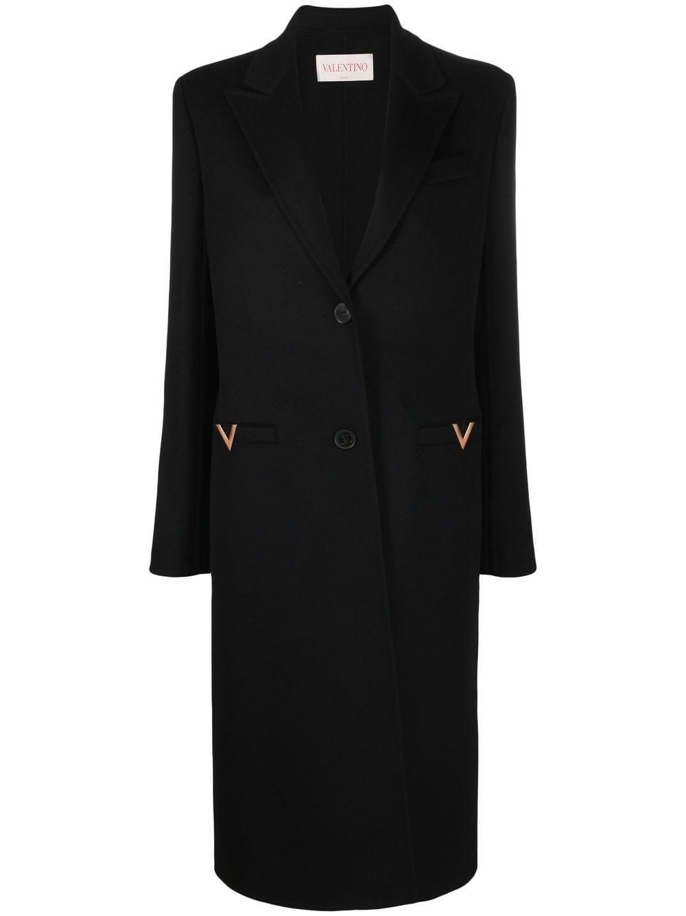 Logo-appliqué Single-breasted Wool-blend Coat In Black Product Image