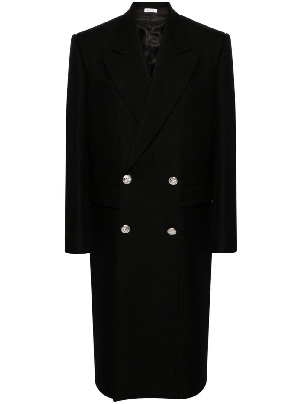 Wool Double-breasted Coat In Schwarz Product Image