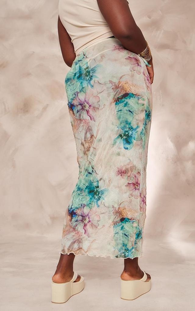 Plus Blue Tie Dye Print Crinkle Maxi Skirt Product Image