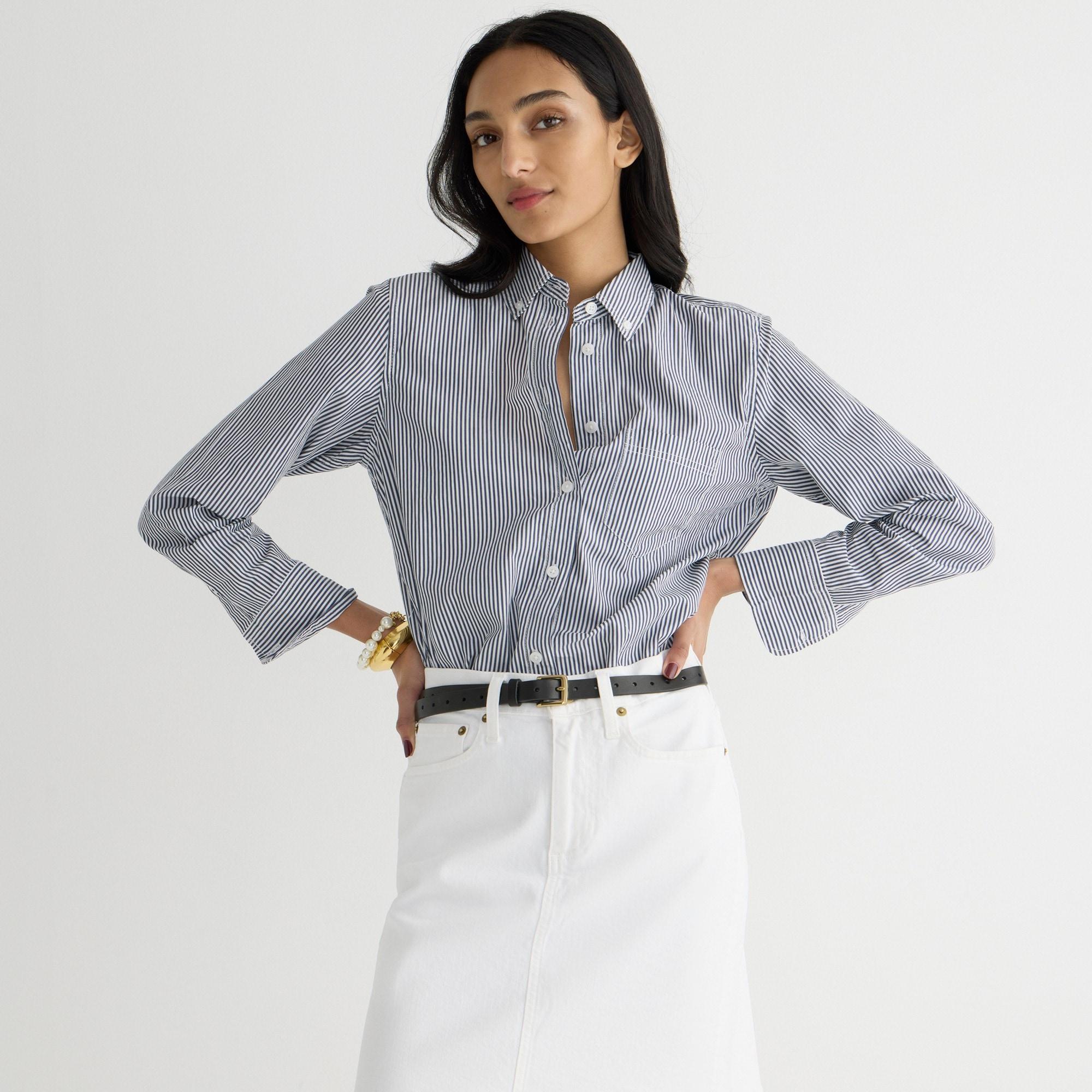 Tall classic-fit washed cotton poplin shirt in stripe Product Image