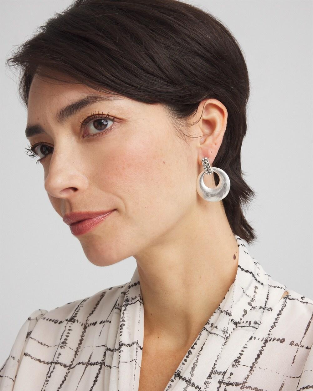 Silver & Pave Drop Circle Earrings Product Image