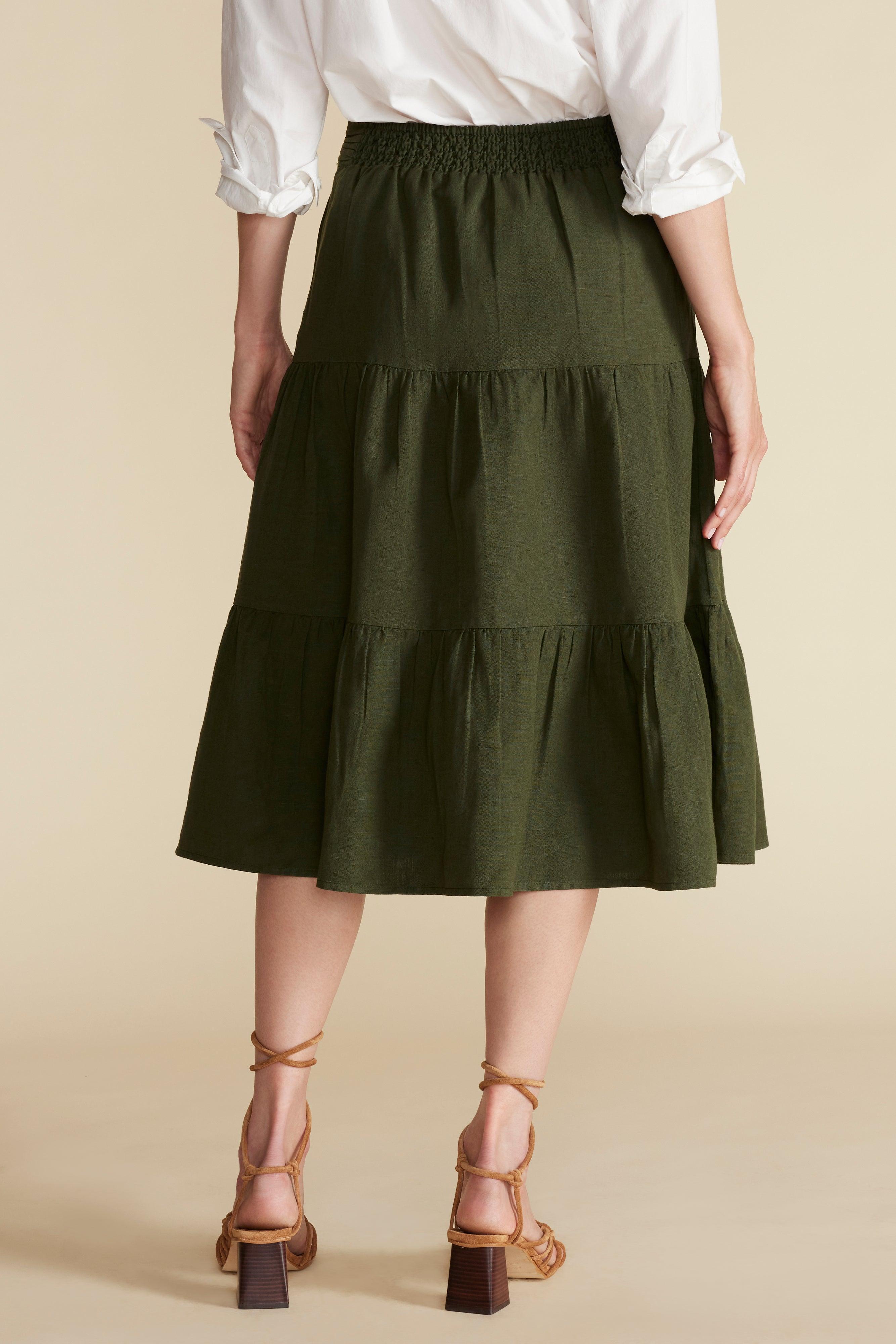 Silas Cotton Linen Skirt - Olive Green Product Image