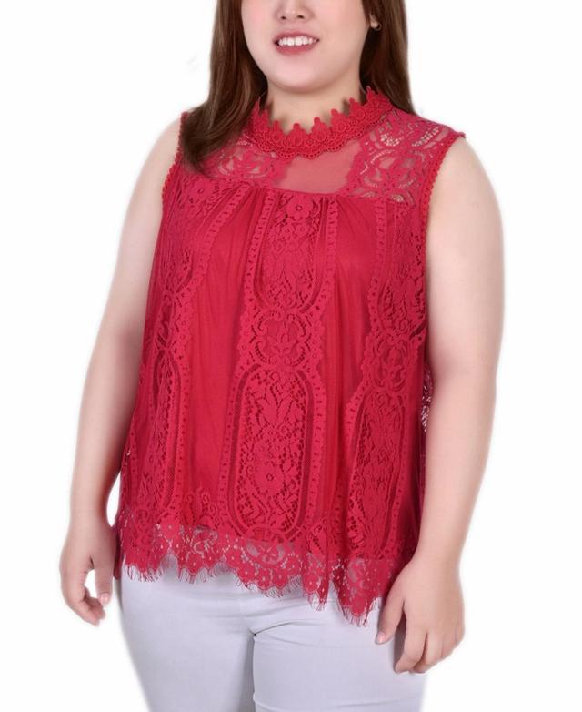 Plus Size Sleeveless Mock Neck Lace Top Product Image