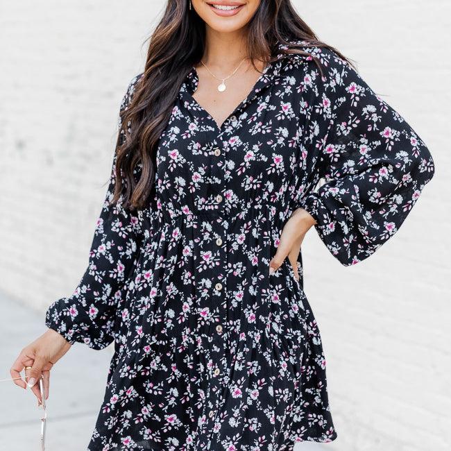 A Different World Black Floral Shirt Dress FINAL SALE Product Image