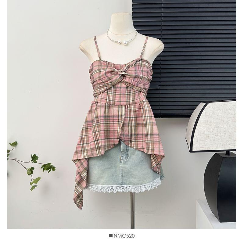 Plaid Knotted Peplum Top Product Image