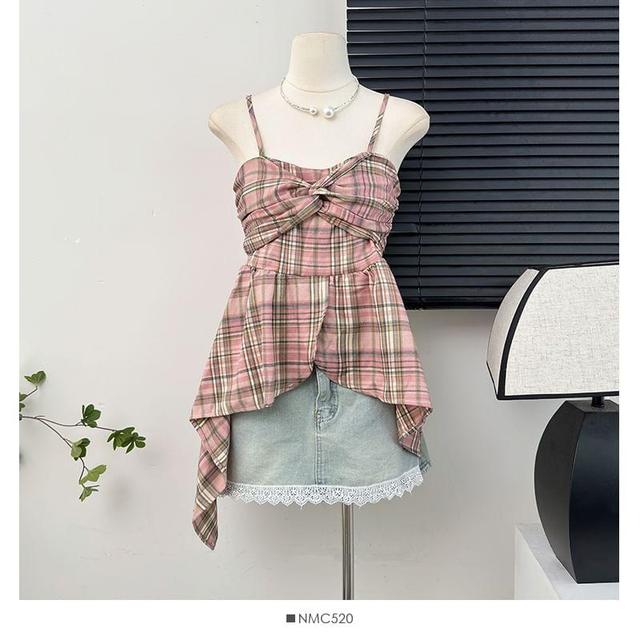 Plaid Knotted Peplum Top Product Image