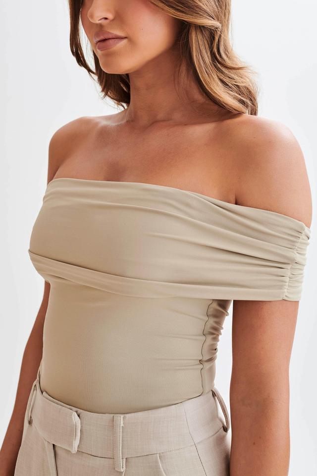 Meena Recycled Nylon Off Shoulder Top - Taupe Product Image