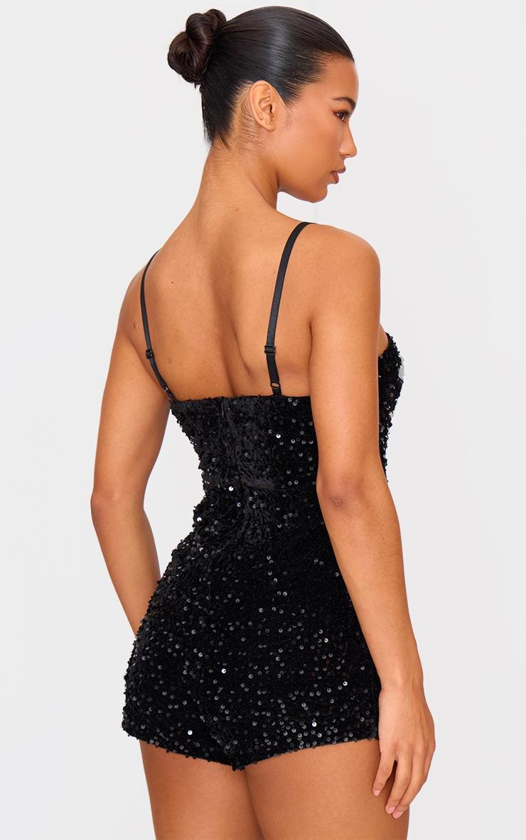 Black Strappy Sequin Hot Pant Romper Product Image