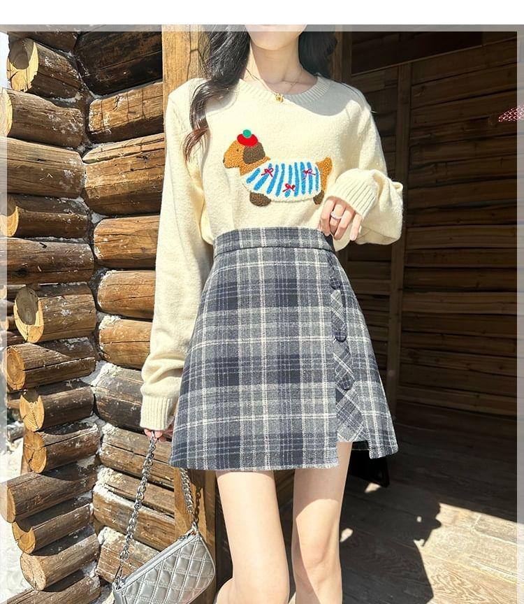 High Waist Plaid Asymmetrical Panel Mini A-Line Skirt Product Image