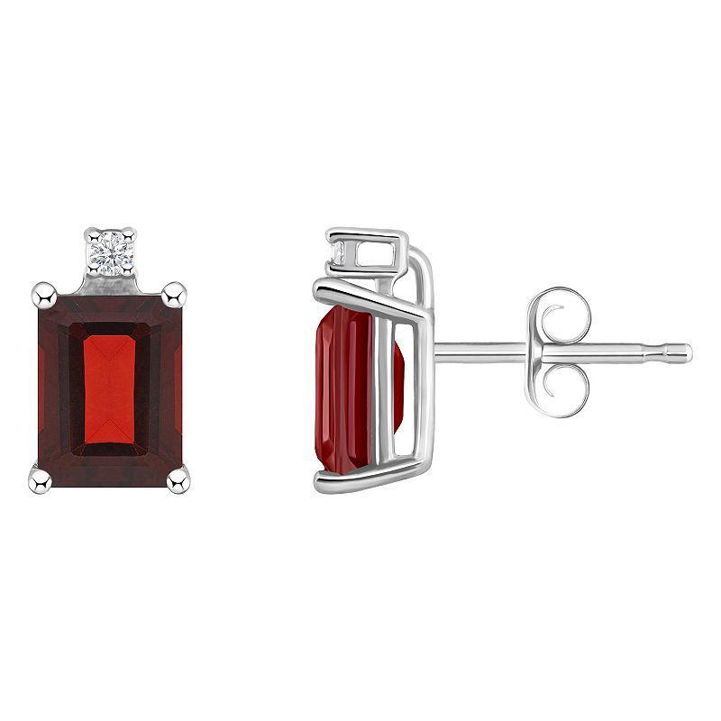 Garnet (1-1/2 ct. t.w.) and Diamond Accent Stud Earrings in 14K White Gold or 14K Yellow Gold Product Image