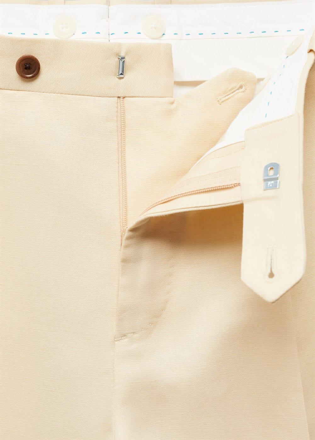 MANGO MAN - Pleated cotton linen trousers pastel yellowMen Product Image