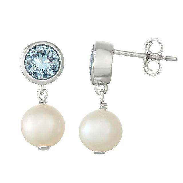 Sterling Silver Lab-Created Blue Spinel & Freshwater Cultured Pearl Drop Earrings, Womens Product Image