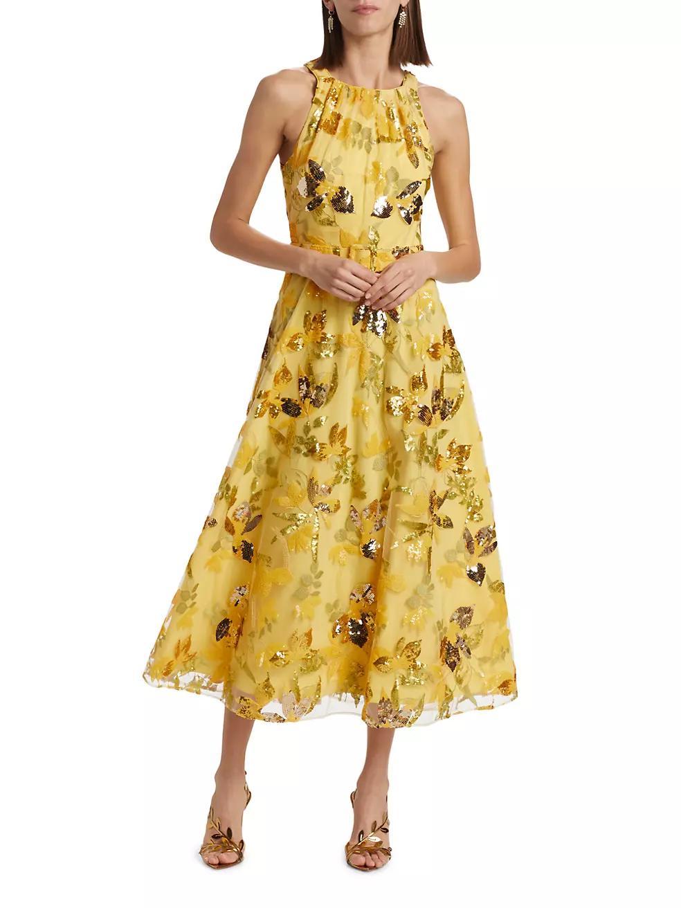 Floral Sequin Belted Cocktail Dress Product Image