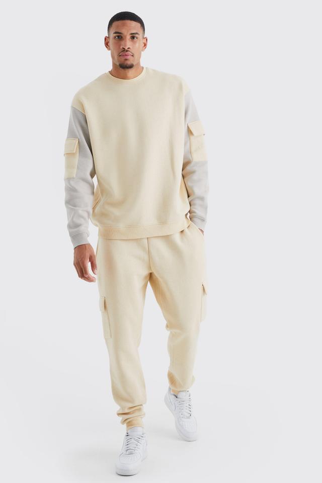 Tall Oversized Colour Block Cargo Tracksuit | boohooMAN USA Product Image